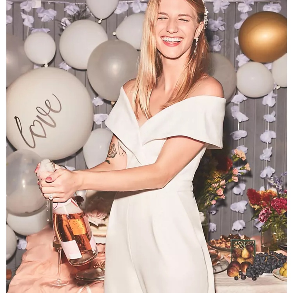 David's Bridal Cream Wide Leg Jumpsuit
